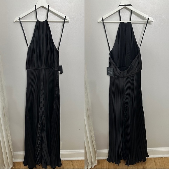 NEW leena for Mac Duggal Halter Key Hole Neck Pleated Wide Leg Jumpsuit 27457 - Picture 2 of 7